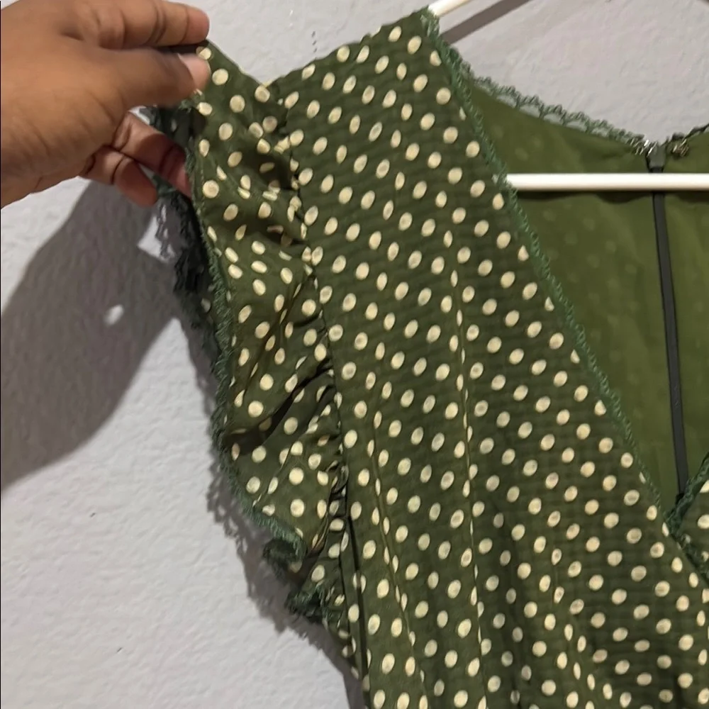 Tularosa Huntington olive Green polka dot Mini Dress with Flutter Sleeves - Picture 5 of 15